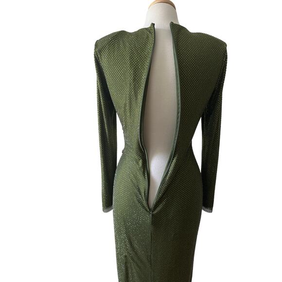 SELF PORTRAIT Olive Rhinestone Embellished Maxi Dress UK 8 US 4 - Picture 14 of 16